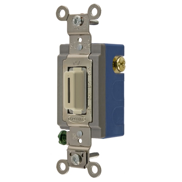 Hubbell Wiring Device-Kellems Industrial Grade, Locking Switches, General Purpose AC, Momentary Single Pole Double Throw Center Off, 15A 120/277V AC Ivory Key Guide HBL1556LI - main